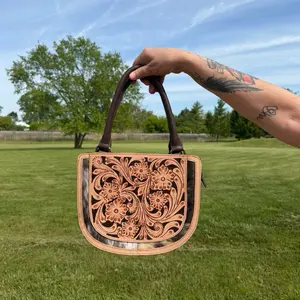 Tooled Cowhide Leather Crossbody Bag