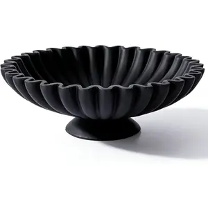 Large Resin Pedestal Decorative Bowl -9.5in Black Decorative Fruit Bowl for Kitchen Counter, Matte Black Bowls, Modern Decorative Centerpiece Bowl for Home Decor, Table Decor, Entryway Key