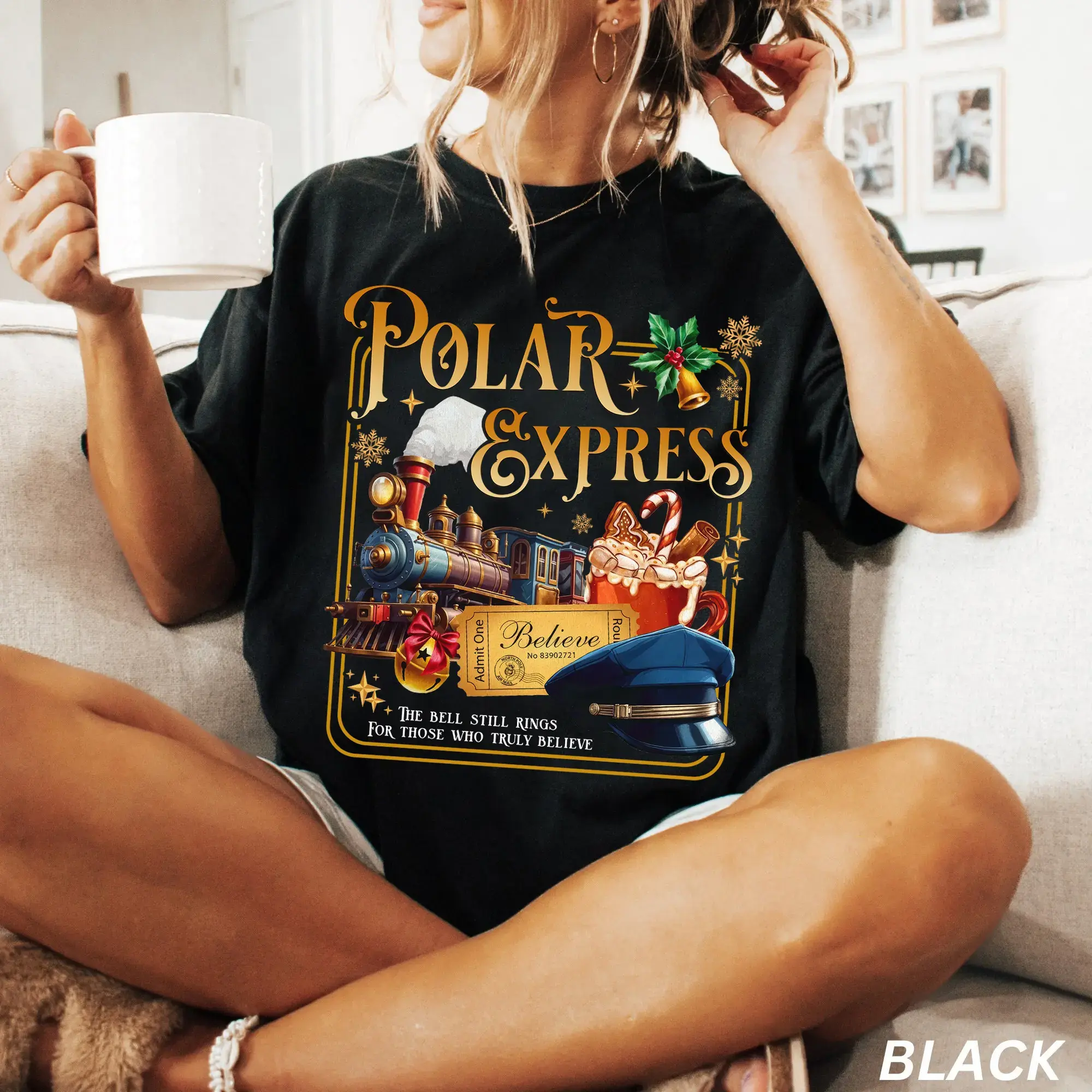 Men's Casual Menswear Crew Neck Sweatshirt - Polar Express Magic Train Graphic Streetwear Clothes, Round Neck Variant, 2025 Christmas Gift, Train Theme