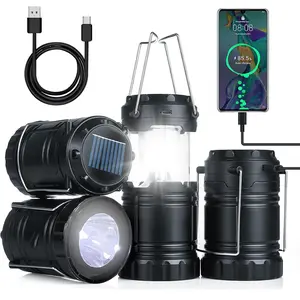 Viral 4-Pack Collapsible Camping Lantern | Solar USB Rechargeable LED Flashlight | Waterproof Lightweight Outdoor Gear | Must-Have Camping Essentials for Emergency & Hiking
