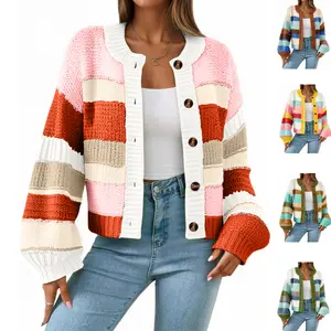 Tanming Womens Striped Chunky Cardigan Sweaters Button Up Color Block Long Sleeve Casual Knit Sweater Coats Loose Fit TikTokShopBlackFriday