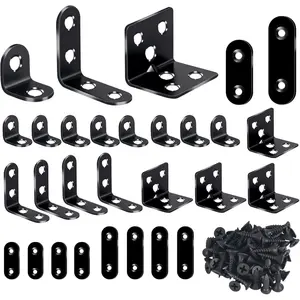 24 count Stainless Steel L Brackets, Heavy Duty Corner Braces for  Furniture & Shelves, 5-Size Black Metal Angle Brackets with Screws(0.79/1.2/1.4/1.57/1.97inch)
