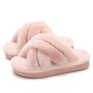 Yassia Women’s Plush Fuzzy Slides | Faux Rabbit Fur Warm Indoor Outdoor Slippers For Indoor and