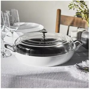 Staub Cast Iron 3.5 qt Braiser With Glass Lid Black Matte Durable Construction Perfect Capacity Easy Monitoring Stylish Finish Versatile Use