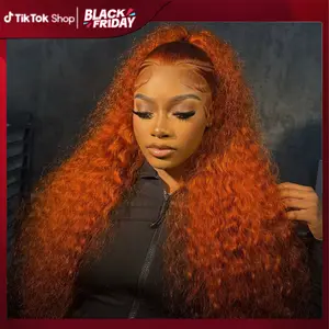 30 Inch Orange Ginger 13x6 Lace Frontal Wig 180 Density Deep Wave Transparent Lace Human Hair Pre Plucked Natural Hairline with Baby Hair