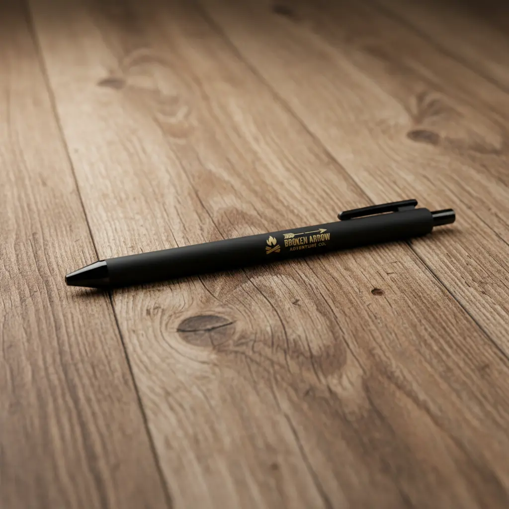 Broken Arrow Adventure Co. Ballpoint Pens 6-Pack 1.0mm Medium Tip Matte Black Body Gold Logo Smooth Low-Smear Ink