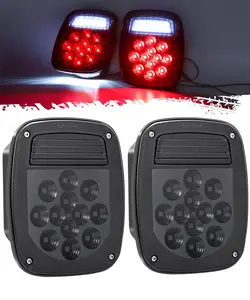 Partsam 2x LED Dump Truck Tail Lights 33 LEDs Universal Stop Turn Backup Reverse Taillights with License Plate Light Smoke Lens Stud Mount Hardwired Replacement for Wrangler TJ YJ CJ-5 CJ-7 12V IP67