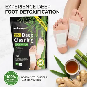 2-in-1 Deep Cleansing and Detoxifying Foot Patches (10 patches) - 100% Natural Ginger and Bamboo Vinegar, relieves fatigue, removes dampness and cleanses the body, and improves mood.