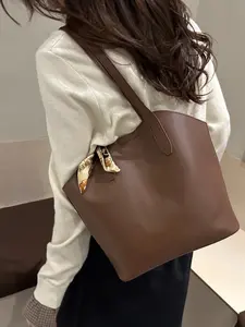 Elegant Women's Shoulder Bag with Scarf, Large Capacity Casual Style, Perfect for All Seasons, Trendy University Student Accessory