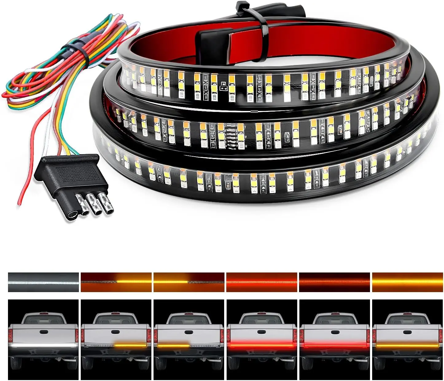 Nilight 48" Triple Row 360-LED High Brightness Multi-Function Trailer Light Kit, Truck Tailgate Strip, Red Running Brake, White Reverse Functions, Aftermarket Truck Accessory