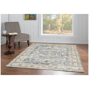 Linon Home Decor Washable Tanner Grey/Beige 5'x7' Area Rug