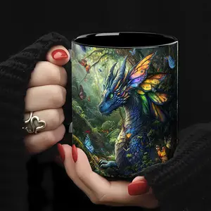 1pc Dragon Art Ceramic Coffee Mug, 11oz Porcelain Cup with Vibrant Dragon & Butterfly Design – Hand Wash Only, Perfect for Coffee, Tea, Milk, or Beer – Ideal Gift for Holidays, Birthdays, and Office, Artistic Drinkware | Dragonthemed Mug | Highquality