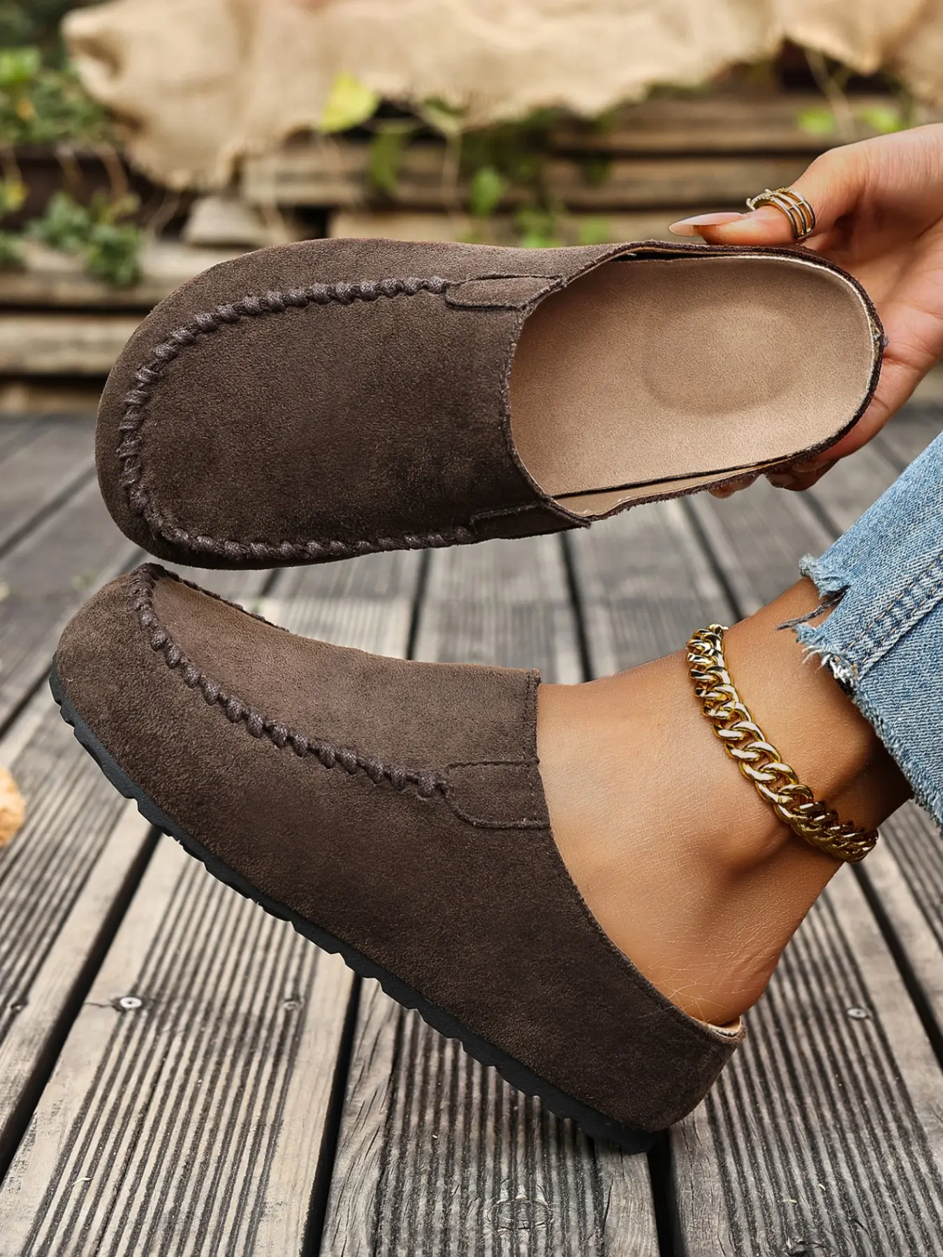 Women's Comfortable Thick Sole Mules, Casual Mules, Thick Soled Mules, Soft Skin-Friendly Textile Material, Lightweight Breathable Suede Velour, Handmade Stitching, Multiple Colors Available, Footwear