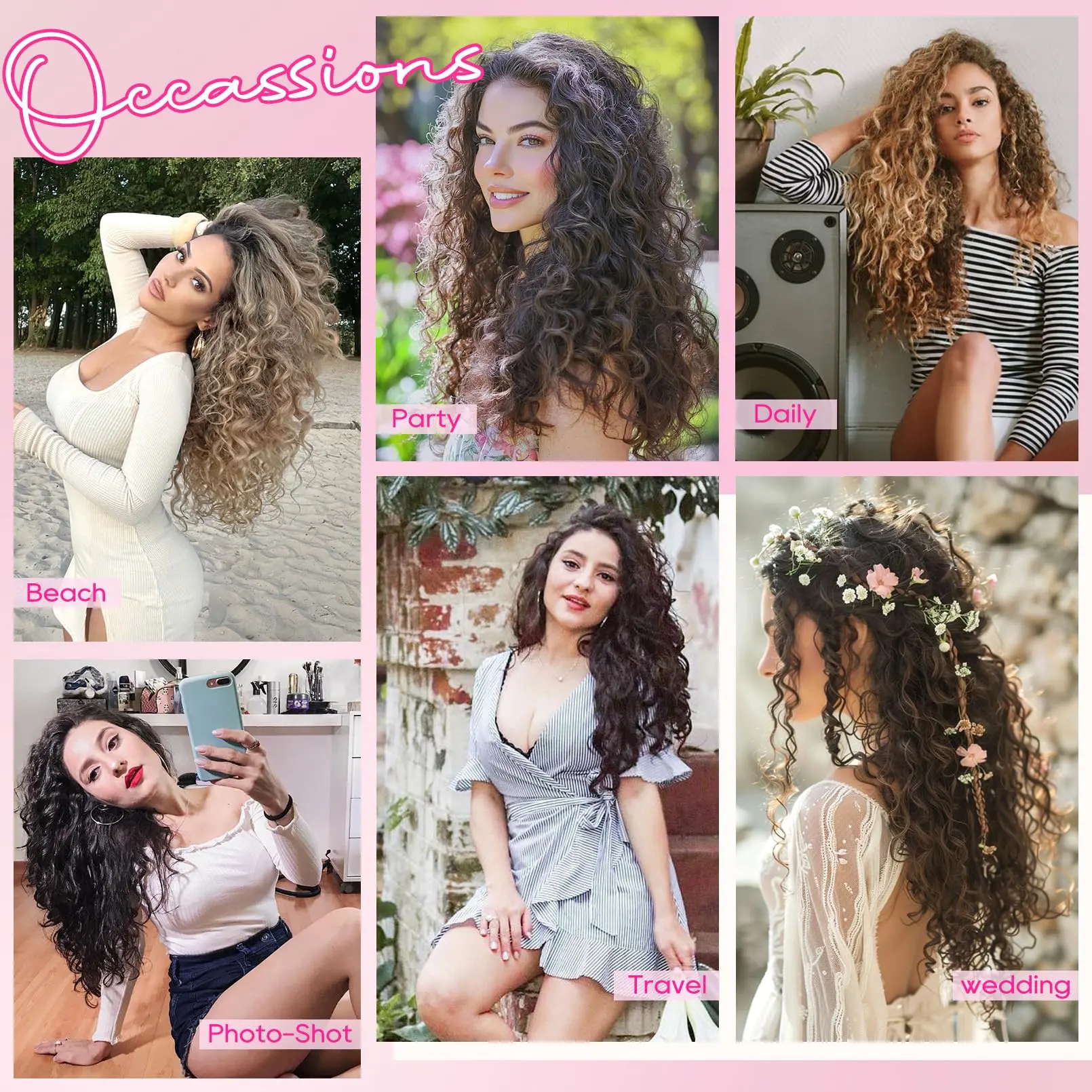 4PCS 16 Inch Clip-In Curly Hair Extensions, Synthetic, Volume & Length 4 Pcs curly hair extensions clip ins,Clip In Hair Extensions  main image 4