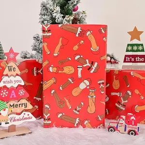 Funny Santa Christmas Wrapping Paper, Funny Wrapping Paper Adult Red Christmas Gift Wrapping Paper Bulk Folded Flat Rude Shape for Women Men Adult Husband Wife Holiday Birthday