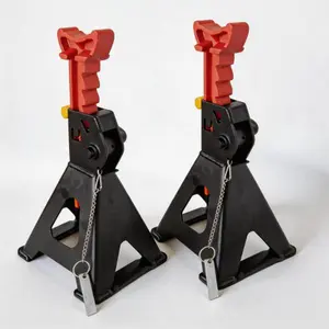 A pair of two-ton jack stands, heavy-duty adjustable steel jacks with locking pins—extremely stable and safe for lifting vehicles during repairs, tire changes, and maintenance.