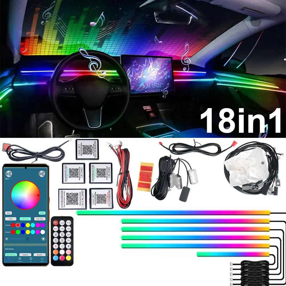 Dreamcolor Acrylic LED Strip Light Kit - Wireless APP-Controlled RGB 10/14/18-in-1 Fiber Optic, 16M Colors, Sound Sync, Multifunctional Ambient Lights, Car Interior Accessories, Accessories for Car, Car Decorative Light