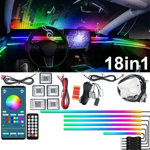 Dreamcolor Acrylic Interior Car LED Strip Light with Wireless APP, RGB 10/14/18 in 1 Fiber Optic Ambient Lighting Kits, 16 Million Colors Sound Active Function Car Neon Lights