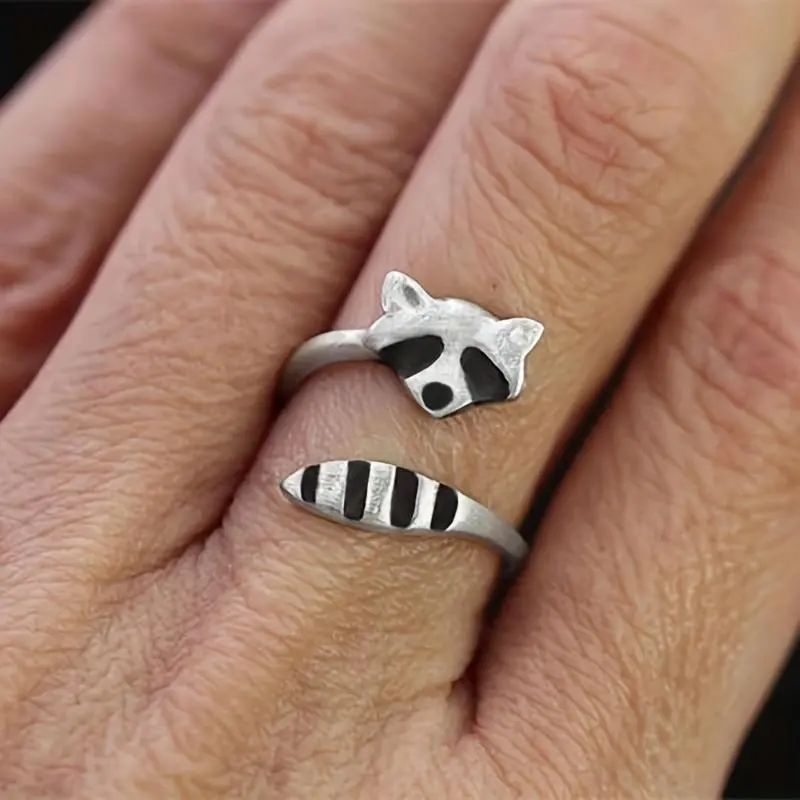 Vintage Raccoon Print Engagement Rings for Women, High-Quality Silver Plated Animal Jewelry with Adjustable Fit for Everyday Wear, Daily Wear, Female, Durable And Long-Lasting, Hand Jewelry