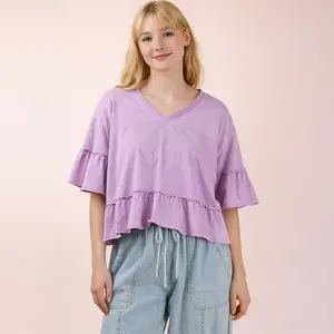 Mineral Washed Ruffle Detail Knit Top