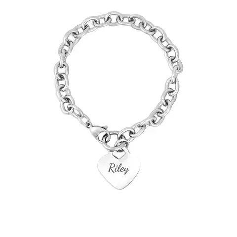 Personalized Stainless Steel Heart Bracelet 316L Surgical Grade Water-Resistant 7-9 Inch Lengths 7mm Width Custom Name Engraved Gift Boxed