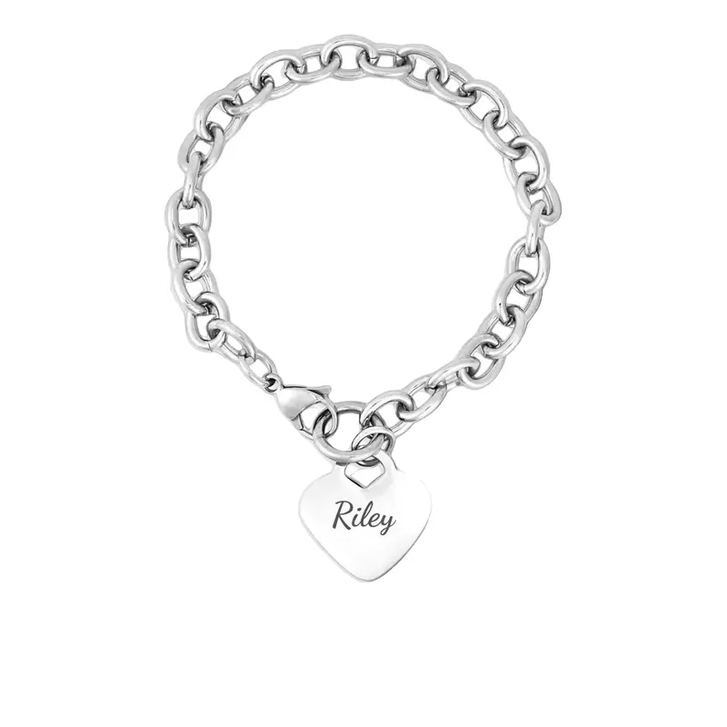 Personalized Stainless Steel Heart Bracelet 316L Surgical Grade Water-Resistant 7-9 Inch Lengths 7mm Width Custom Name Engraved Gift Boxed