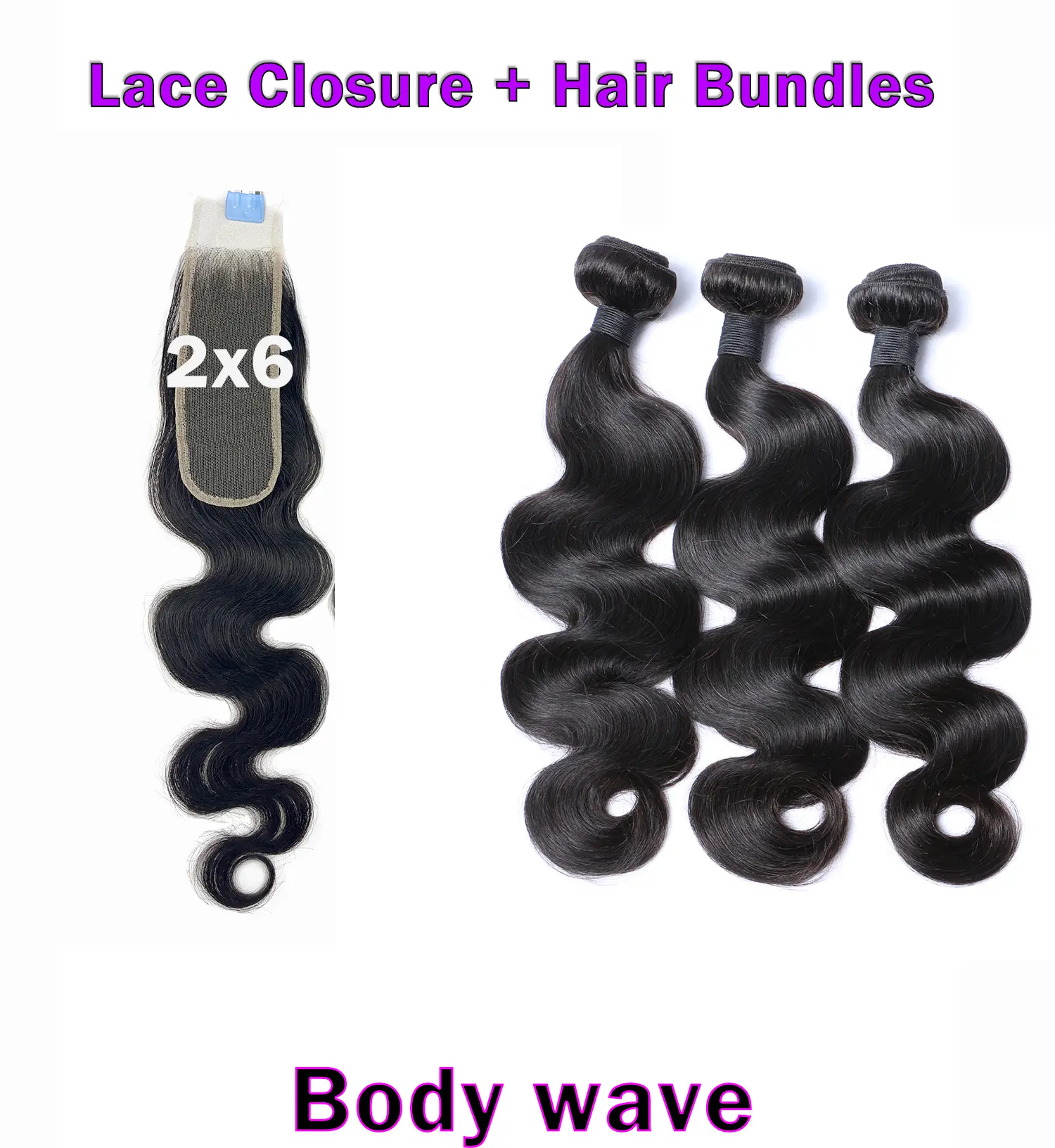 2x6 HD Lace Closure and 3 Bundles Brazilian Human Hair Bundle and  Natural Transparent Lace 150% Density Natural Black Body Wave Hair Extensions