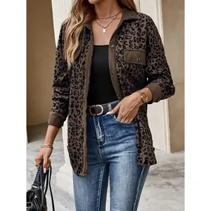 Women's Leopard Print Lapel Fitted Jacket, Vintage and Unique Style, Perfect for Daily Shopping, Coffee Dates, Casual Wear