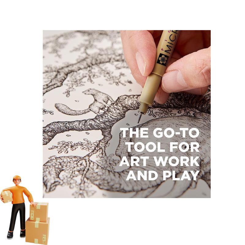 Fineliner Pens Archival Black Ink Waterproof & Bleed Free Assorted Point Sizes 005, 01, 02, 03, 05, 08 - 6 Pack for Writing, Drawing, Journaling