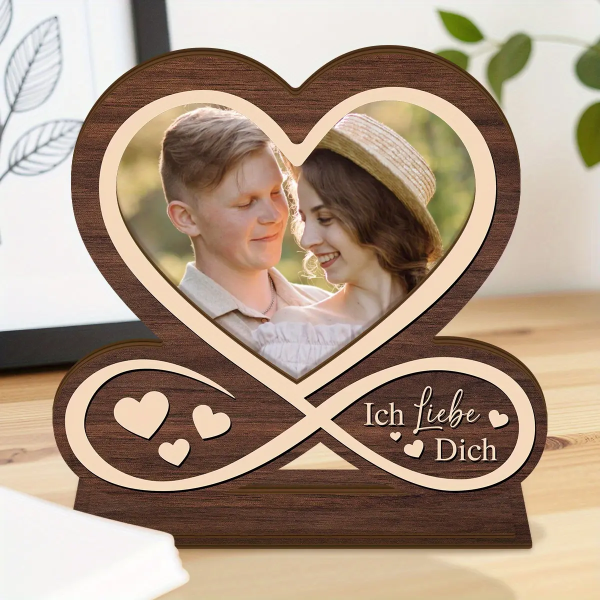 German "i love you" Wooden Photo Frame, Romantic Design for Couples, Ideal Wedding & Valentine'S Day Gift, Romantic Gift Idea, Heart Decor, Office Decoration