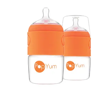 PopYum 5oz Orange Anti-Colic Formula Making Baby Bottle, 2-Pack with #1 Slow Flow Nipples