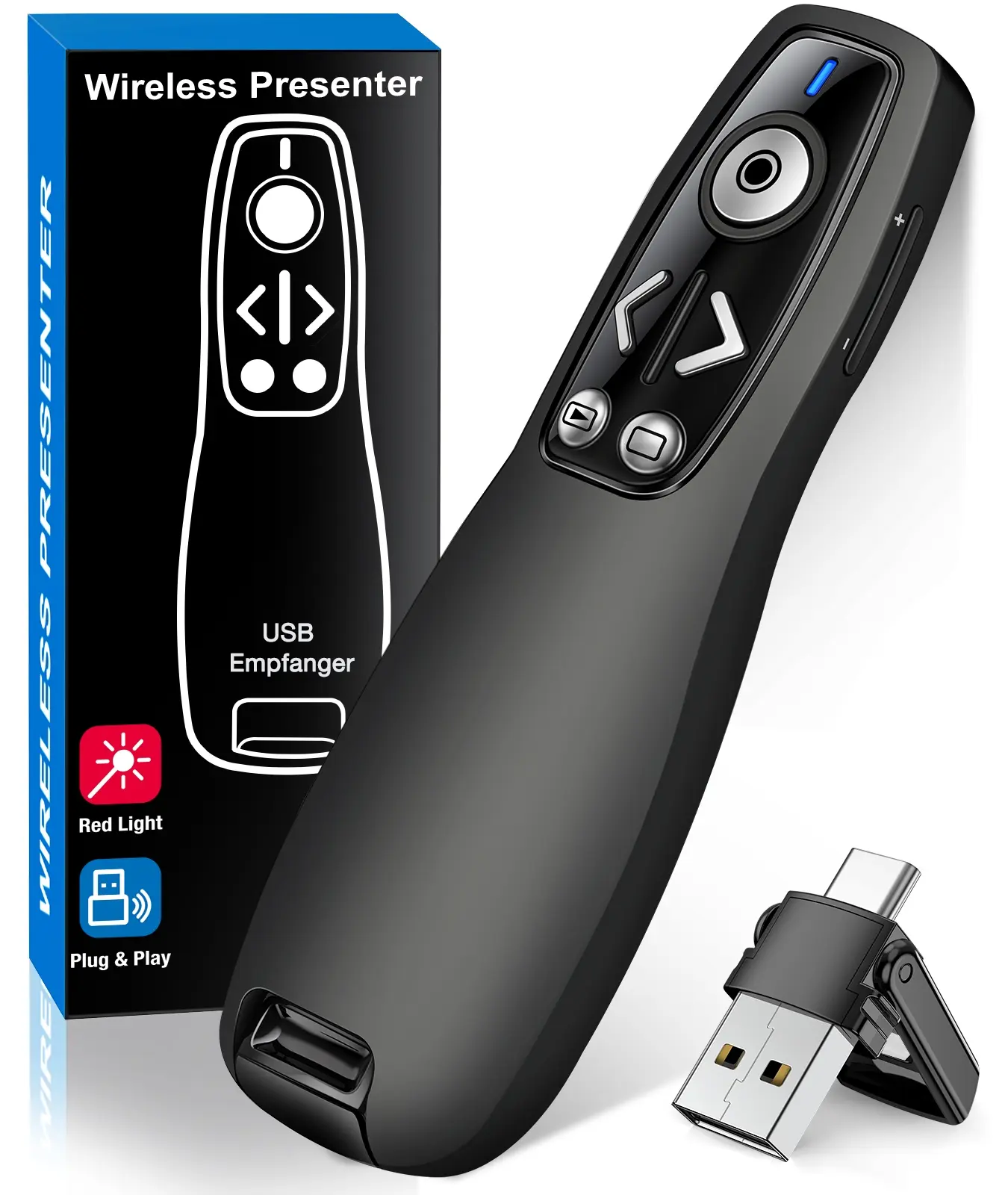 2-in-1 USB Type C Wireless Presenter Remote with Volume Control - Slide Advancer for PowerPoint Clicker Presentation Remote Control Pointer Slide Advancer, Mac, Computer, Laptop