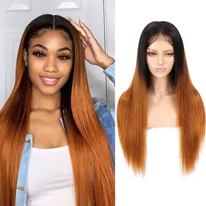 Kiss Hair Ombre Human Hair Closure Wigs for Black Women Glueless 10A Grade Unprocessed Brazilian Straight 4x1 Lace Closure Wig 180% Density 1B 30 Ombre Lace Front Human Hair Wigs