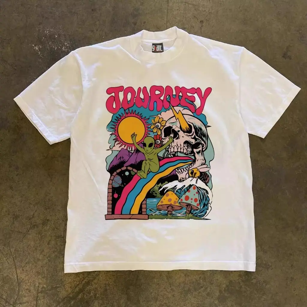 Journey Korean Style Oversized T-Shirt | White Unisex Graphic Tee | Trendy Short Sleeve Casual Top for Men & Women | Streetwear Fashion Shirt | SKU mxqtrplazv