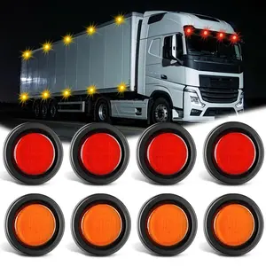 Nilight 2.5-Inch Round Amber Red 13-LED Marker Clearance Lights, 8-Piece Waterproof Car Indicator Lights with Mask Stripe & Pre-Cut Hole for Automotive Use