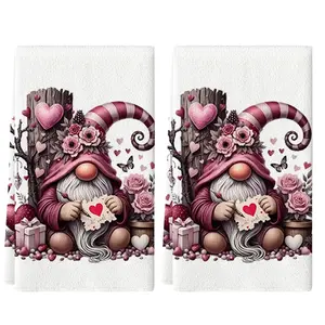 2-Pack Santa Print Kitchen Towels, Heart Design, 16x24 Inches, Reusable, Ideal for Cooking, Baking, Cleaning