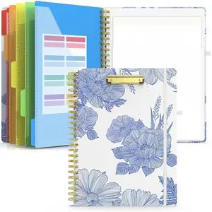 Clipboard Folio with Refillable Notepad, Folder with 10 Storage Pockets for Letter Size, Spiral Clipboard Notebook, Cute Portfolio for School, Office & Nursing