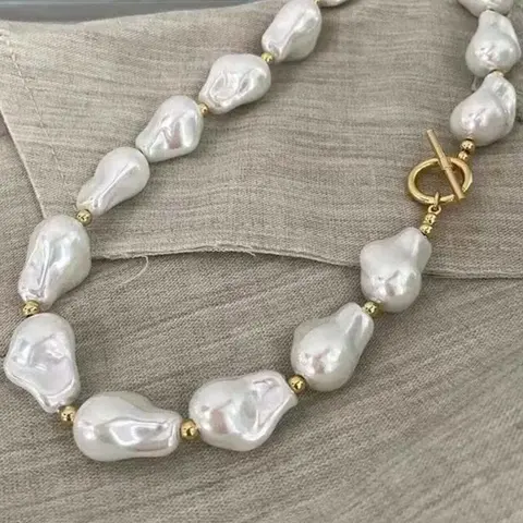 Elegant French Baroque Irregular Faux Pearl Ot Clasp Choker Necklace, Simple Exaggerated Women's Fashion Versatile Necklaces, Faux Pearl Jewelry, Versatile Accessory, Decorative Necklace