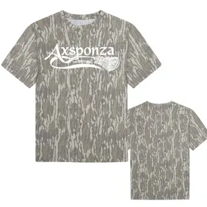 Washed-Out Mossy Oak Bottomland Camo Tee White Axsponza Outdoors Feather Logo- Size S-5XL, Camo 3D T Shirt, Gift for Him