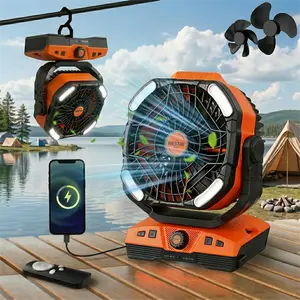 WESTTREE Upgrade 2-Blade Rechargeable Camping Fan with LED Light, Super Strong Wind, 360° Rotatable Hook & Swing Function