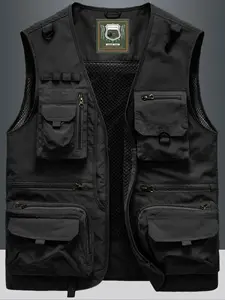 Men's Multi-Pocket Fishing Vest Jacket Gilet, Detachable Workwear Photography Coat, Spring Summer Outdoor Sports Clothing