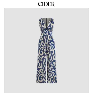 Cider [size 2-10] Woven V-neck Abstract Sleeveless Wide Leg Jumpsuit