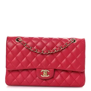 Pre-owned CHANEL Lambskin Shoulder Bags Quilted Medium Double Flap Red