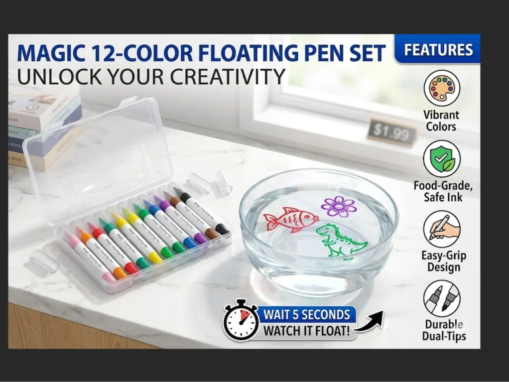 12-Color Double-Ended Floating Pen Set | Magic Water Floating Marker |  Fun DIY Drawing • 12 Double-Ended Floating Pens