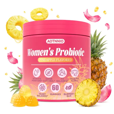Feminine Probiotics Gummies - Pineapple Flavor with Prebiotic & Probiotic Blend  Slippery Elm Supports pH Balance