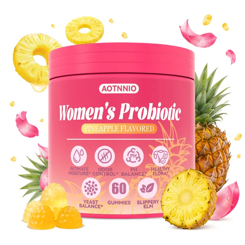 Feminine Probiotics Gummies - Pineapple Flavor with Prebiotic & Probiotic Blend Slippery Elm Supports pH Balance