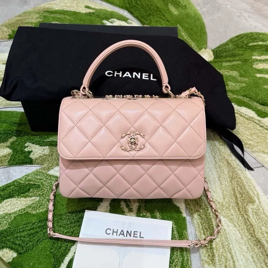 Pre-owned CHANEL 23S Light Pink Medium Trendy CC Bag Leather Through Chain Logo Microchip Version 2503953