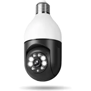 1080p Wifi Light Bulb Security Camera Wi-Fi Outdoor, 360° Lightbulb Security Camera Wireless, Color Night Vision, Motion Detection, Compatible with Alexa/Google, E27/E26 Socket