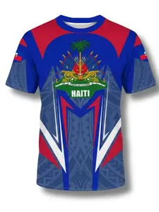 Men's Haiti Football Jersey, Comfortable Round Neck Sports Shirt, Sports Apparel, Ethnic Pattern, Fitted H-Type, All Seasons, Outdoor Training