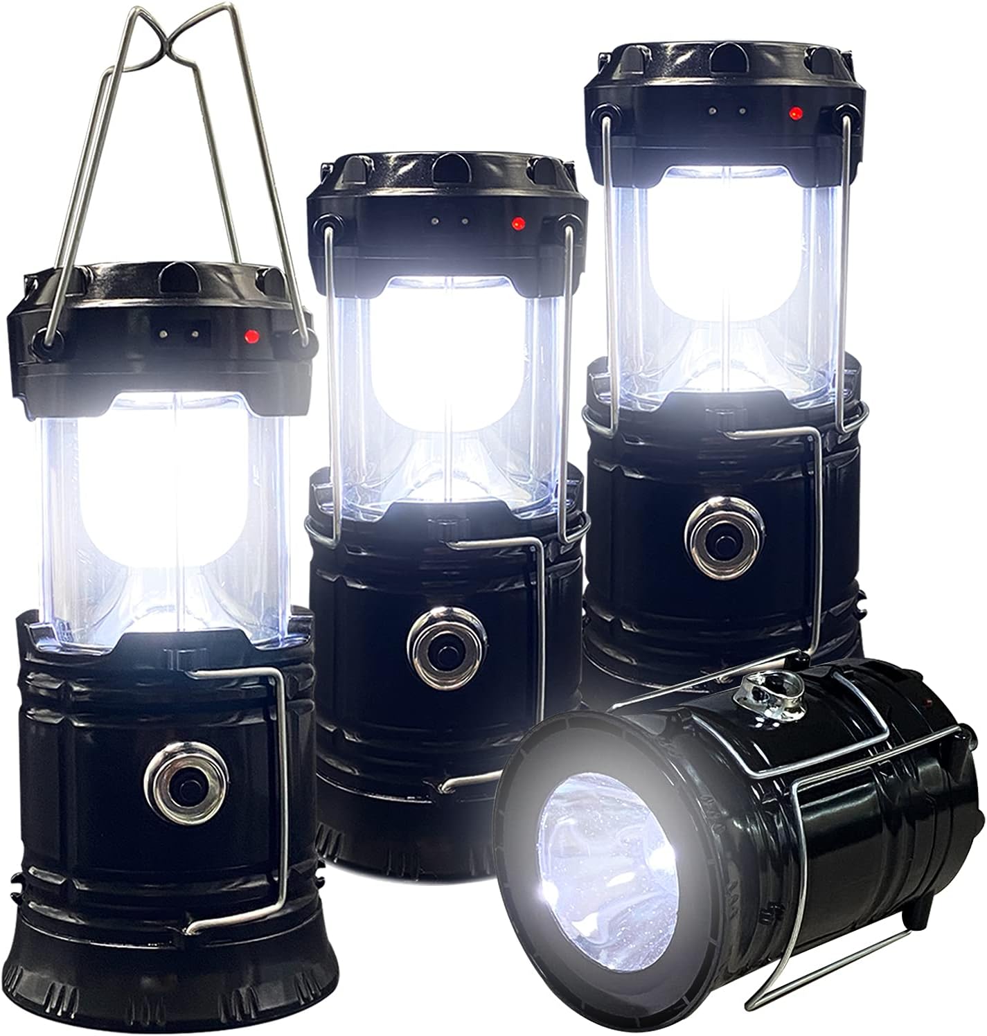 4-Pack Collapsible Portable LED Solar Camping Lantern, Upgraded 360° Wide Lighting Emergency Light, Waterproof Solar & USB Rechargeable Flashlight, Practical Holiday Gift for Outdoor Camping Hiking Hurricane Power Outage
